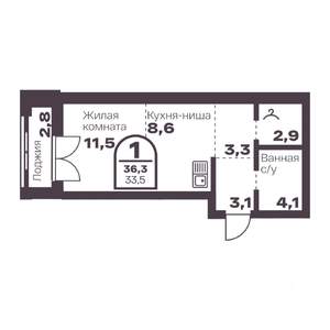 1-к квартира, вторичка, 34м2, 2/24 этаж