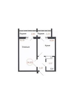 1-к квартира, вторичка, 35м2, 14/16 этаж