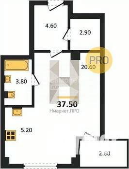 Студия квартира, вторичка, 38м2, 4/9 этаж