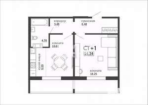 1-к квартира, вторичка, 54м2, 9/10 этаж