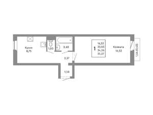 1-к квартира, строящийся дом, 34м2, 8/10 этаж