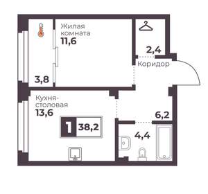 1-к квартира, вторичка, 38м2, 10/17 этаж