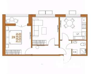 2-к квартира, строящийся дом, 46м2, 3/15 этаж
