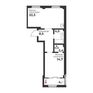 1-к квартира, вторичка, 52м2, 2/23 этаж