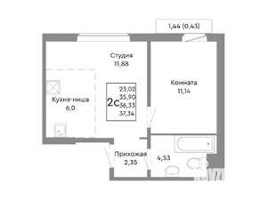 2-к квартира, строящийся дом, 36м2, 5/10 этаж
