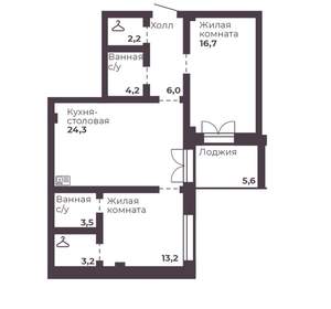 2-к квартира, вторичка, 74м2, 3/17 этаж