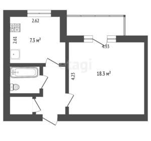 1-к квартира, вторичка, 36м2, 4/5 этаж
