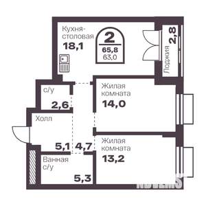2-к квартира, вторичка, 63м2, 2/24 этаж