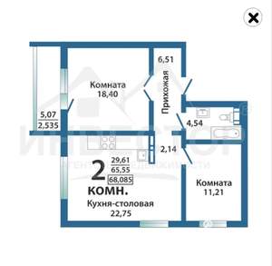 2-к квартира, вторичка, 69м2, 10/11 этаж