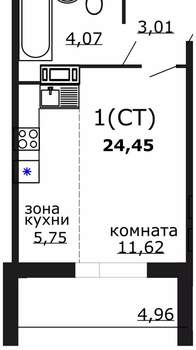 Студия квартира, вторичка, 24м2, 4/18 этаж