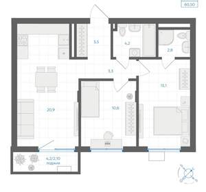 2-к квартира, вторичка, 61м2, 6/18 этаж