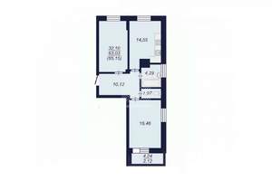 2-к квартира, вторичка, 65м2, 12/14 этаж