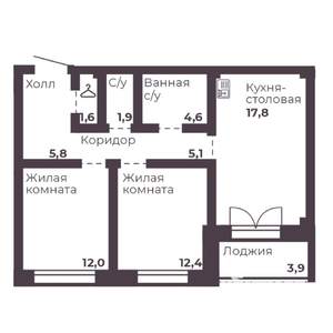2-к квартира, вторичка, 61м2, 5/17 этаж
