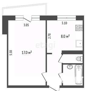 1-к квартира, вторичка, 33м2, 8/9 этаж
