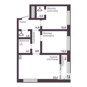 2-к квартира, строящийся дом, 64м2, 10/17 этаж