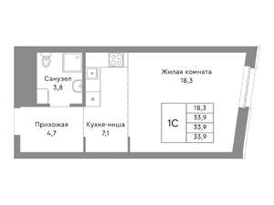Студия квартира, строящийся дом, 34м2, 14/29 этаж