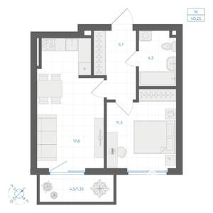 1-к квартира, вторичка, 40м2, 7/9 этаж