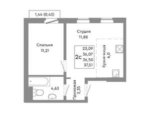 2-к квартира, строящийся дом, 37м2, 4/10 этаж