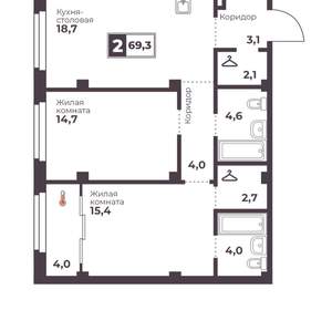 2-к квартира, вторичка, 69м2, 8/17 этаж