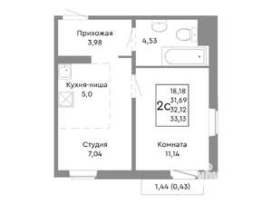 2-к квартира, строящийся дом, 32м2, 7/10 этаж