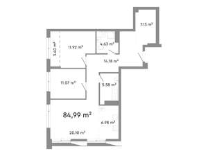 3-к квартира, строящийся дом, 85м2, 7/24 этаж