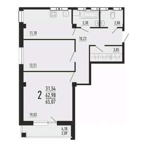2-к квартира, вторичка, 65м2, 2/16 этаж