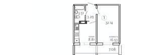 1-к квартира, вторичка, 32м2, 3/10 этаж