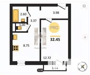 1-к квартира, вторичка, 32м2, 3/10 этаж