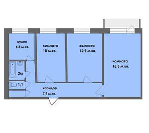 3-к квартира, вторичка, 62м2, 6/9 этаж