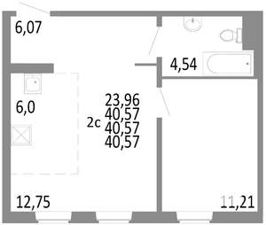 2-к квартира, строящийся дом, 41м2, 2/10 этаж