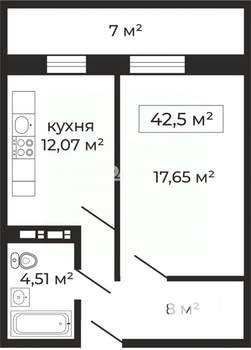 1-к квартира, вторичка, 43м2, 17/17 этаж