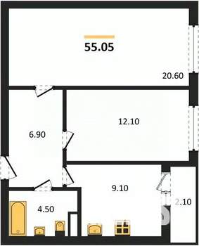 2-к квартира, вторичка, 55м2, 15/25 этаж