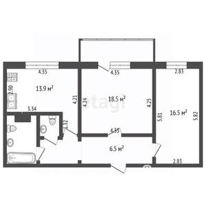 2-к квартира, вторичка, 65м2, 9/10 этаж
