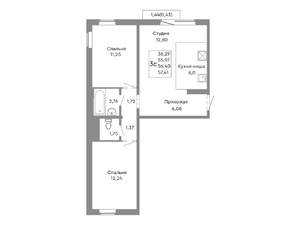 3-к квартира, вторичка, 56м2, 9/10 этаж