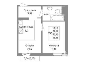 2-к квартира, строящийся дом, 32м2, 10/10 этаж