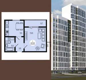 1-к квартира, вторичка, 35м2, 11/20 этаж