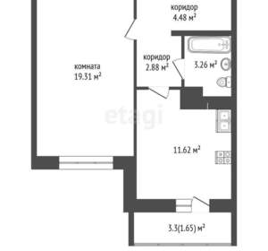 1-к квартира, вторичка, 41м2, 20/21 этаж