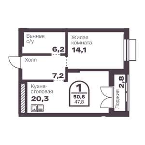1-к квартира, вторичка, 48м2, 2/24 этаж