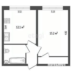 1-к квартира, вторичка, 36м2, 5/9 этаж