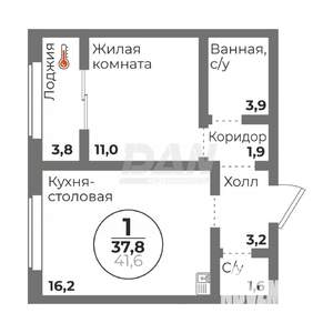 1-к квартира, вторичка, 38м2, 14/16 этаж