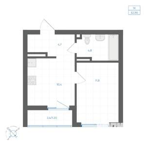 1-к квартира, вторичка, 35м2, 10/11 этаж