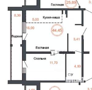 1-к квартира, вторичка, 44м2, 8/18 этаж