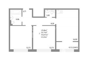 2-к квартира, вторичка, 59м2, 13/17 этаж