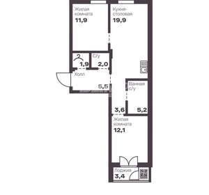 2-к квартира, строящийся дом, 62м2, 2/8 этаж