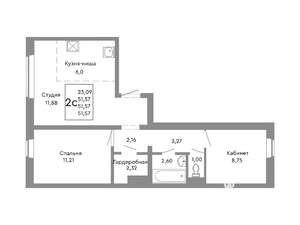 2-к квартира, строящийся дом, 52м2, 1/10 этаж