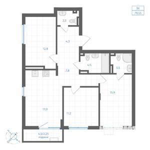 3-к квартира, вторичка, 80м2, 6/8 этаж