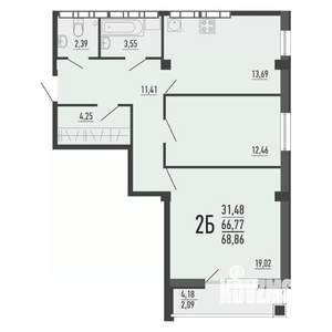 2-к квартира, вторичка, 67м2, 9/16 этаж