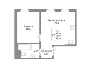2-к квартира, строящийся дом, 36м2, 2/10 этаж