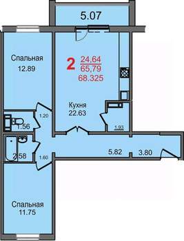 2-к квартира, строящийся дом, 66м2, 3/10 этаж