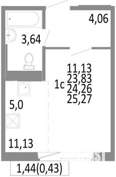 1-к квартира, строящийся дом, 24м2, 10/10 этаж